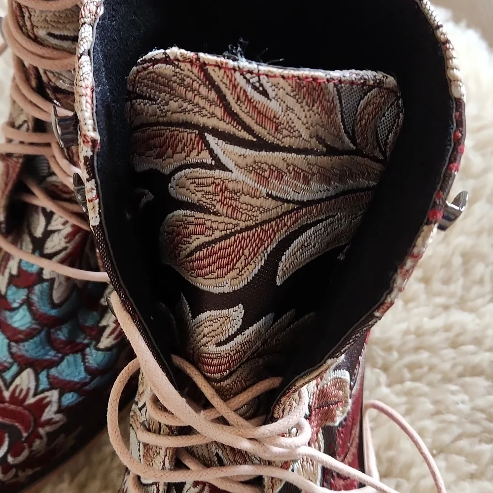 Fabulous NWOT Floral Tapestry Lace Up Cowgirl Western Boho Ankle Boots π’ π€π - Picture 15 of 16